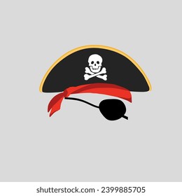 vector design illustration of pirate hat with eye patch suitable for pirate theme decoration