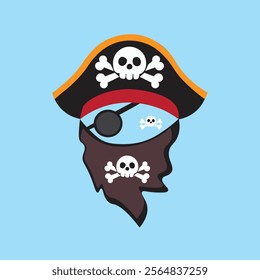 vector design illustration of pirate hat with eye patch suitable for pirate theme decoration