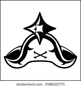 vector design illustration of a pirate hat silhouette in black and white. suitable for logos, icons, posters, advertisements, banners, companies, t-shirt designs, stickers, websites.