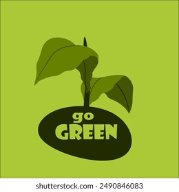 Vector design illustration of plants growing on rocks with the words go green