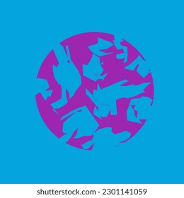 Dibujo de diseño vectorial de un mundo púrpura con cielos turquesa e islas 