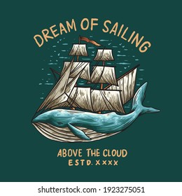 vector design illustration of a sailing whale, the design can be used for both print and digital needs