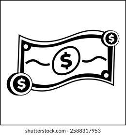 vector design illustration of the silhouette of a dollar bill in black and white. suitable for logos, icons, posters, advertisements, banners, companies, t-shirt designs, stickers, websites.