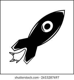 Vector design illustration silhouette of rocket with black and white color. suitable for logo, icon, poster, advertisement, banner, company, t-shirt design, sticker, website.