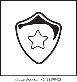 vector design illustration of the silhouette of a shield and star in black and white. suitable for logos, icons, posters, advertisements, banners, companies, t-shirt designs, stickers, websites.