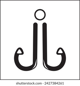 vector design illustration of the silhouette of two fishing hooks in black and white. suitable for logos, icons, posters, advertisements, banners, companies, t-shirt designs, stickers, websites.