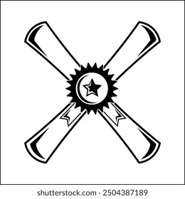 vector design illustration of the silhouette of two crossed graduation certificates in black and white. suitable for logos, icons, posters, advertisements, banners, companies, t-shirt designs, sticker