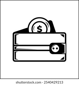 vector design illustration of the silhouette of a wallet and coins, in black and white. suitable for logos, icons, posters, advertisements, banners, companies, t-shirt designs, stickers, websites.