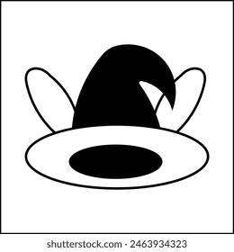 vector design illustration of the silhouette of a witch hat and rabbit ears in black and white. suitable for logos, icons, posters, advertisements, banners, companies, t-shirt designs, stickers, web.