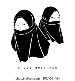 vector design illustration of the silhouettes of two hijab women. This design is perfect for logos