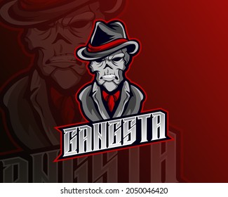 vector design illustration of skull mafia leader character with double handgun, suitable for modern illustration concept for team printing, badge, emblem, t-shirt etc.