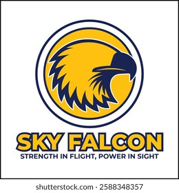 vector design illustration of a sky falcon logo with a falcon head in yellow and blue colors. suitable for logos, icons, posters, advertisements, banners, companies, t-shirt designs, stickers, website