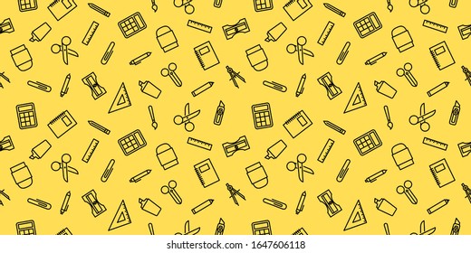 Vector design illustration of stationary seamless pattern background.Good for background,cover and presentation.Back to school concept design