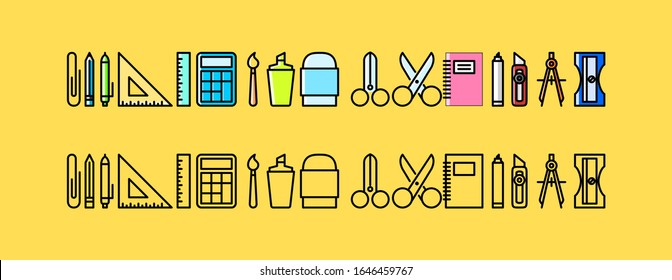 Vector design illustration of stationary set equipment.Stationary background illustration.Good for background,cover and presentation