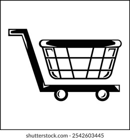 vector design illustration of a supermarket trolley silhouette in black and white. suitable for logos, icons, posters, advertisements, banners, companies, t-shirt designs, stickers, websites