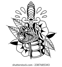 Ilustración de diseño de vectores tatuaje escuela antigua