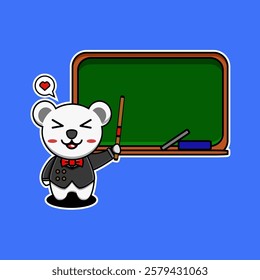 vector design illustration of a teacher's snow bear mascot teaching