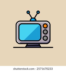 vector design illustration of television with antenna with blue screen, plain background.