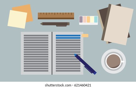 Vector design illustration for top view of student table.