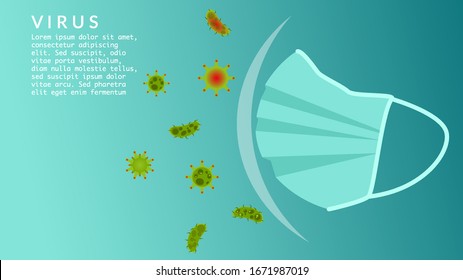 Vector design illustration of virus background.Corona virus.Infographic of virus protection.The importance of using a mask