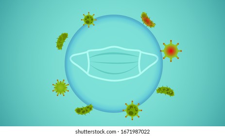 Ilustración de diseño de vectores de fondo de virus.Virus Corona.Infografía de la protección antivirus.La importancia de utilizar una máscara