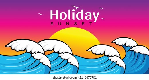 Vector design and illustration of waves and beach atmosphere