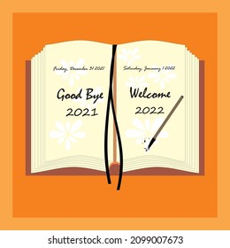 ilustración de diseño vectorial bienvenida 2022 adiós 2021. adecuado para tarjetas, portadas de libros, contenidos, folletos o volantes. simple adorno feliz año nuevo para dar la bienvenida al nuevo año 2022.