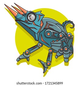 Vector design illustration of wild chameleon cyborg. Mechanic chameleon. Robotic animal. Good for print design concept