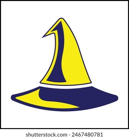 vector design illustration of a witch's hat with yellow and blue colors and a simple style. suitable for logos, icons, posters, advertisements, banners, companies, t-shirt designs, stickers, websites.