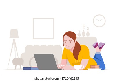 vector design illustration of work from home, modern flat style, fully editable