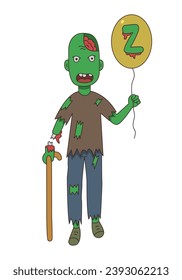 vector design illustration of a zombie holding a balloon.