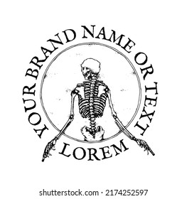 Vector Design, Image Of A Human Skeleton On The Back Carrying A Gun, Very Suitable For Your Merchandising Purposes.