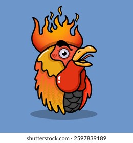 Vector design image illustration of rooster’s head and there is fire on his head.