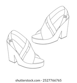 vector design image of women's sandals with black lines