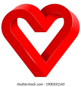 vector design of an impossible geometry figure with a heart shape, on white background