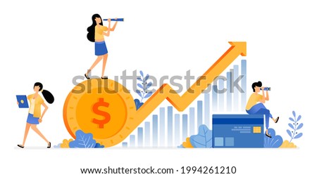 Vector Design of increase investment in financial saving sector future. chart with up arrow. financial literacy. illustration Can be for websites, posters, banners, mobile apps, web, social media, ads