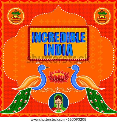 Vector design of Incredible India background in Indian Truck Art style
