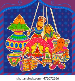 Vector design of Indian art style Subh Vivah (Happy Wedding) message