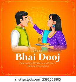 Vector design of Indian brother and sister celebrating Happy Bhai Dooj on colorful creative art style background template