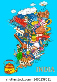 Vector design of Indian collage illustration showing culture, tradition and festival of India