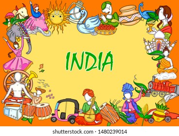 Vector design of Indian collage illustration showing culture, tradition and festival of India