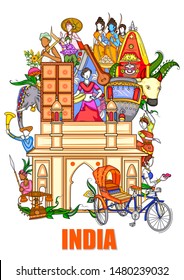 Vector design of Indian collage illustration showing culture, tradition and festival of India
