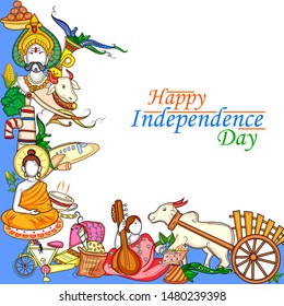 Vector design of Indian collage illustration showing culture, tradition and festival on Happy Independence Day of India