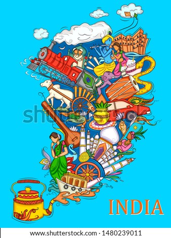 Vector design of Indian collage illustration showing culture, tradition and festival of India