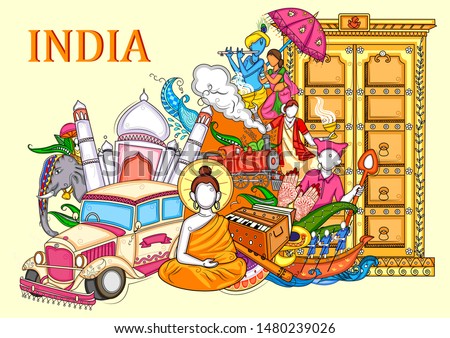 Vector design of Indian collage illustration showing culture, tradition and festival of India