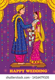 Vector design of Indian couple in Jaimal wedding ceremony of India