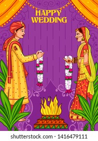 Vector design of Indian couple in Jaimal wedding ceremony of India