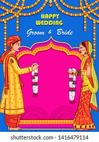 Vector design of Indian couple in Jaimal wedding ceremony of India