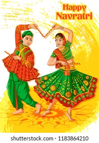 Vector design of Indian couple playing Garba in Dandiya Night Navratri Dussehra festival of India