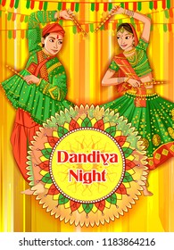 Vector design of Indian couple playing Garba in Dandiya Night Navratri Dussehra festival of India